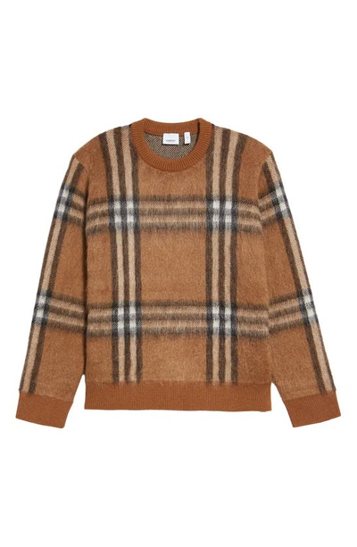 Shop Burberry Denver Check Mohair & Wool Blend Sweater In Dark Birch Brown