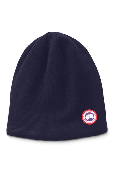 Shop Canada Goose Standard Wool Blend Beanie In Navy Heather