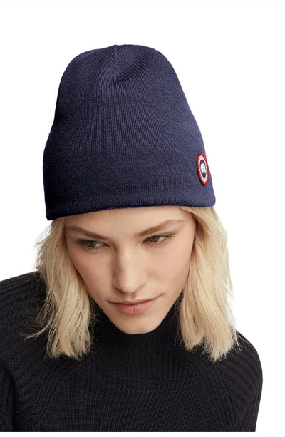 Shop Canada Goose Standard Wool Blend Beanie In Navy Heather