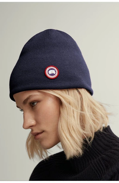 Shop Canada Goose Standard Wool Blend Beanie In Navy Heather