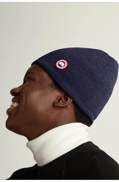 Shop Canada Goose Standard Wool Blend Beanie In Navy Heather