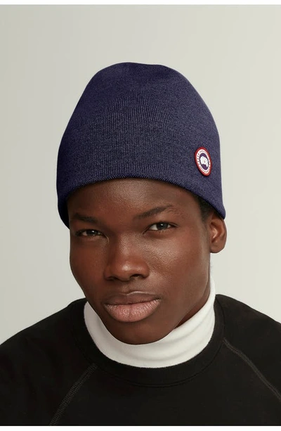 Shop Canada Goose Standard Wool Blend Beanie In Navy Heather