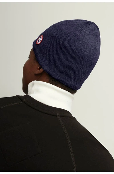 Shop Canada Goose Standard Wool Blend Beanie In Navy Heather