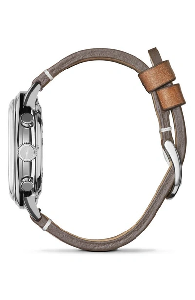Shop Shinola Traveler Chronograph Leather Strap Watch, 42mm In Khaki Grey