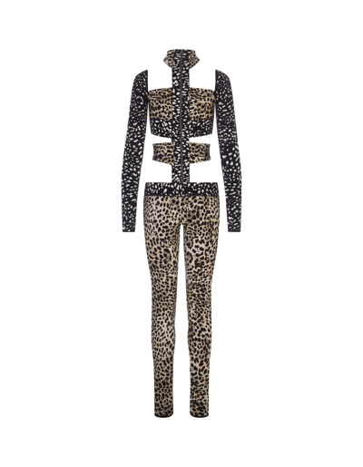 Shop Roberto Cavalli Jumpsuit With Animalier Print In Naturale