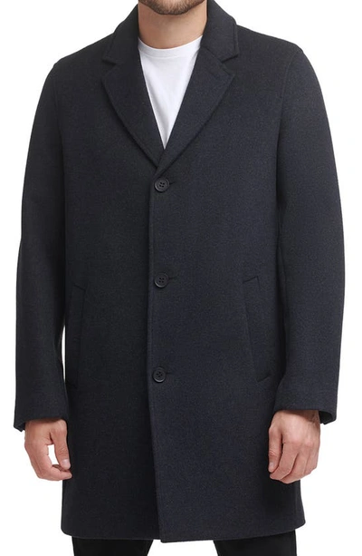 Cole Haan Classic Wool Blend Plush Notched Collar Coat In Light Grey