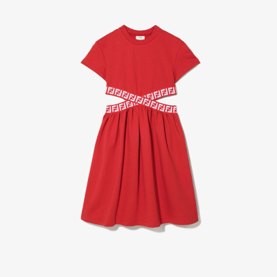 Shop Fendi Teen Red Ff Logo Cutout Dress