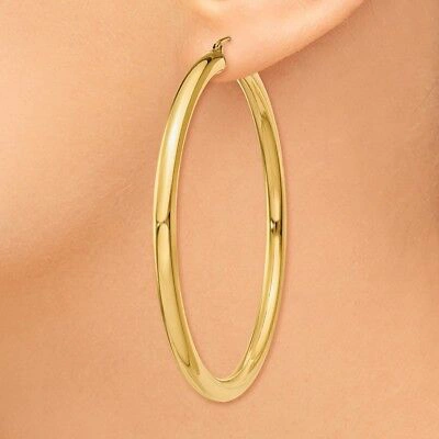 Pre-owned Superdealsforeverything Real 14kt Yellow Gold Polished 4mm Lightweight Tube Hoop Earrings