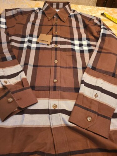 Pre-owned Burberry $800  Men Flannel Shirt Sz Large Logo Plaid Limited Edition In Multicolor