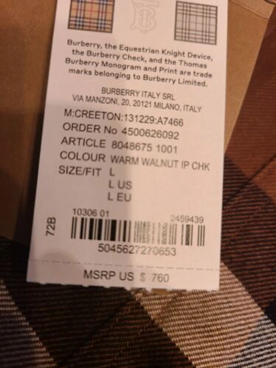 Pre-owned Burberry $800  Men Flannel Shirt Sz Large Logo Plaid Limited Edition In Multicolor