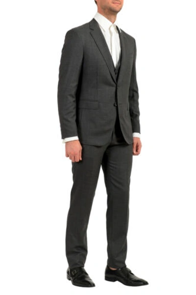 Pre-owned Hugo Boss Men's "fharverson2garvin2we" Gray Slim Fit 100% Wool Three Piece Suit