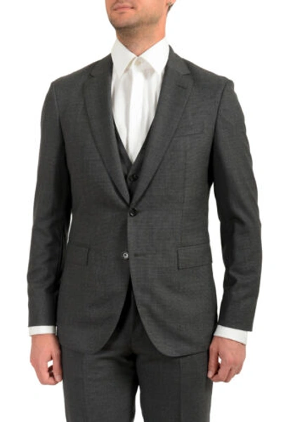 Pre-owned Hugo Boss Men's "fharverson2garvin2we" Gray Slim Fit 100% Wool Three Piece Suit