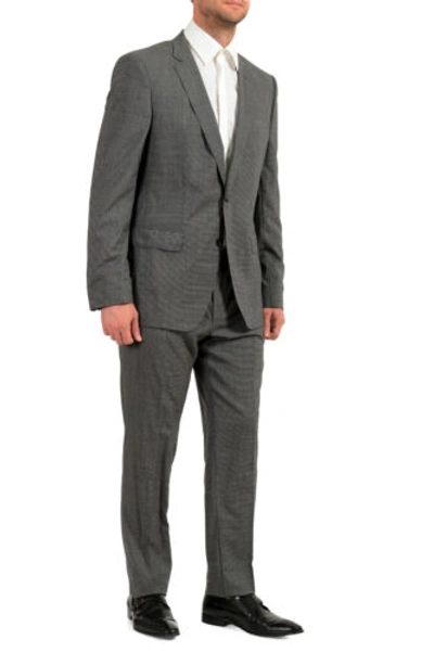 Pre-owned Hugo Boss Men's "huge6/genius5" Slim Fit Houndstooth 100% Wool Two Button Suit In Black/light Gray