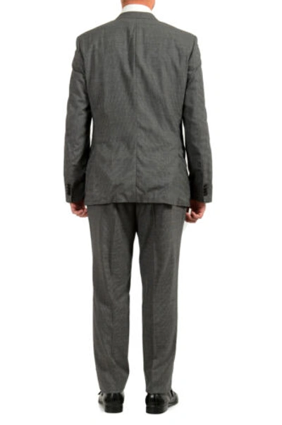 Pre-owned Hugo Boss Men's "huge6/genius5" Slim Fit Houndstooth 100% Wool Two Button Suit In Black/light Gray