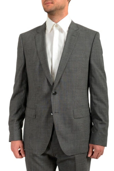 Pre-owned Hugo Boss Men's "huge6/genius5" Slim Fit Houndstooth 100% Wool Two Button Suit In Black/light Gray