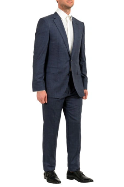 Pre-owned Hugo Boss Men's "t-jarrod/lone" Regular Fit Plaid 100% Wool Two Button Suit In Blue