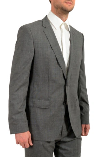 Pre-owned Hugo Boss Men's "huge6/genius5" Slim Fit Houndstooth 100% Wool Two Button Suit In Black/light Gray