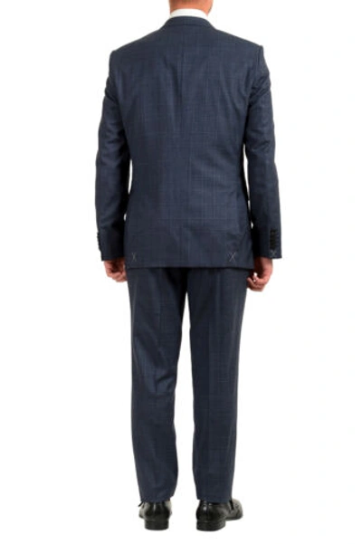 Pre-owned Hugo Boss Men's "t-jarrod/lone" Regular Fit Plaid 100% Wool Two Button Suit In Blue