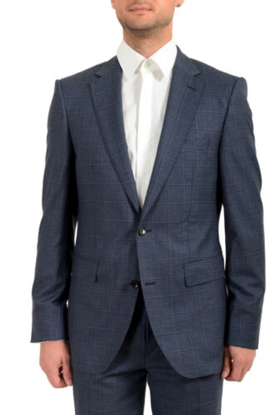 Pre-owned Hugo Boss Men's "t-jarrod/lone" Regular Fit Plaid 100% Wool Two Button Suit In Blue