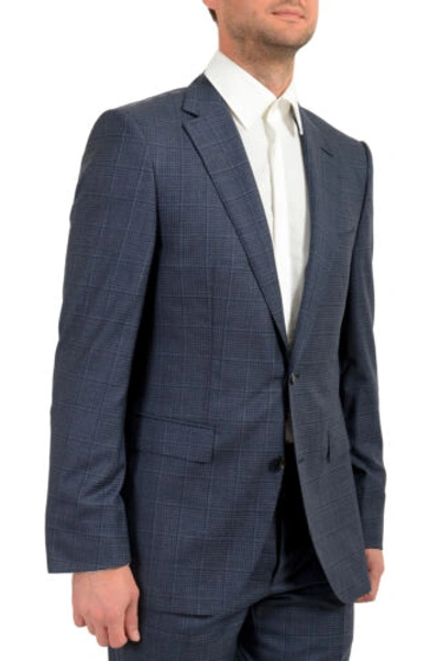 Pre-owned Hugo Boss Men's "t-jarrod/lone" Regular Fit Plaid 100% Wool Two Button Suit In Blue