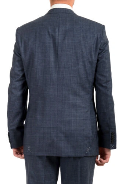 Pre-owned Hugo Boss Men's "t-jarrod/lone" Regular Fit Plaid 100% Wool Two Button Suit In Blue