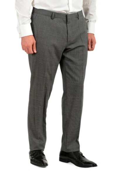 Pre-owned Hugo Boss Men's "huge6/genius5" Slim Fit Houndstooth 100% Wool Two Button Suit In Black/light Gray