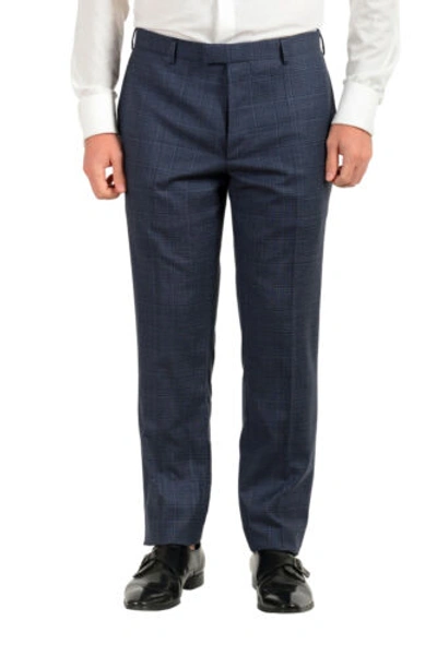 Pre-owned Hugo Boss Men's "t-jarrod/lone" Regular Fit Plaid 100% Wool Two Button Suit In Blue