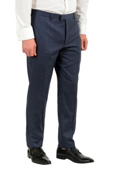 Pre-owned Hugo Boss Men's "t-jarrod/lone" Regular Fit Plaid 100% Wool Two Button Suit In Blue