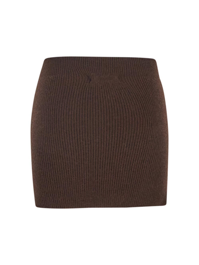 Shop Laneus Mini Knit Slit Skirt In Brown