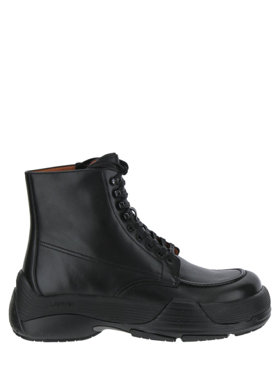 Shop Lanvin Flash-x Bold Leather Lace-up Boots In Black