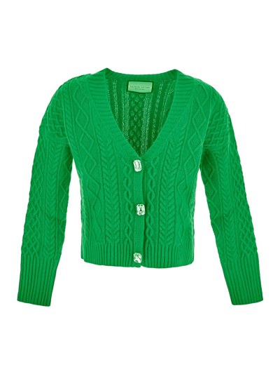 Shop Eleonora Gottardi Knit Cropped Cardigan In Green