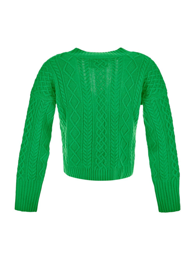 Shop Eleonora Gottardi Knit Cropped Cardigan In Green