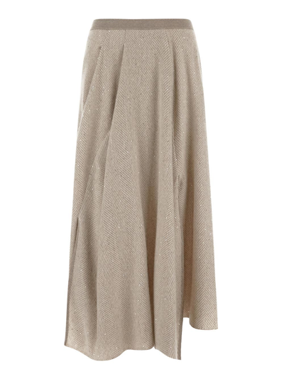 Shop Gentryportofino Knit Midi Skirt In Beige