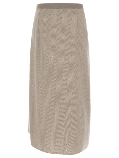 Shop Gentryportofino Knit Midi Skirt In Beige