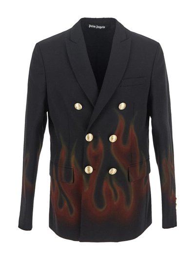Shop Palm Angels Burning Double-breast Blazer In Black