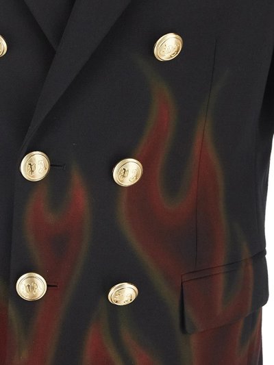 Shop Palm Angels Burning Double-breast Blazer In Black