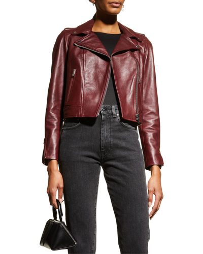 Shop Lamarque Donna Hand-waxed Leather Moto Jacket In Porto
