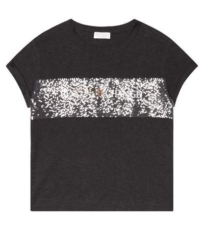 Shop Brunello Cucinelli Embellished Cotton Jersey T-shirt In Antracite