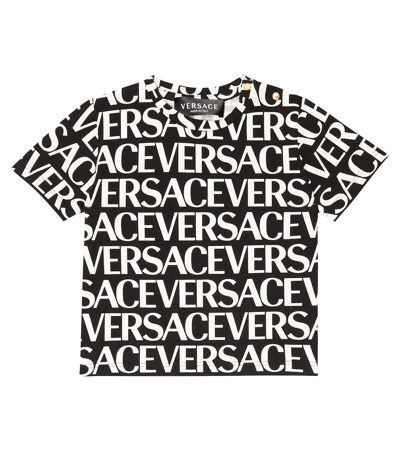 Shop Versace Baby Logo Printed Cotton-blend T-shirt In Nero+bianco
