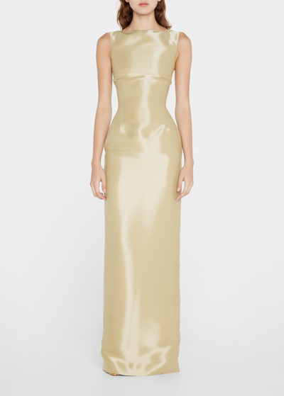 Shop Ralph Lauren Arella Boat-neck Satin Long Dress In Gold