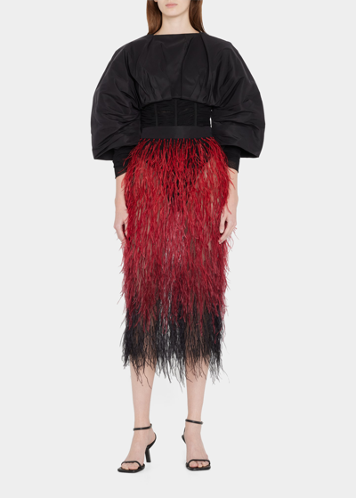 Shop Aliétte Tulle Midi Skirt W/ Feather Embellishments In Blackox Blood Omb