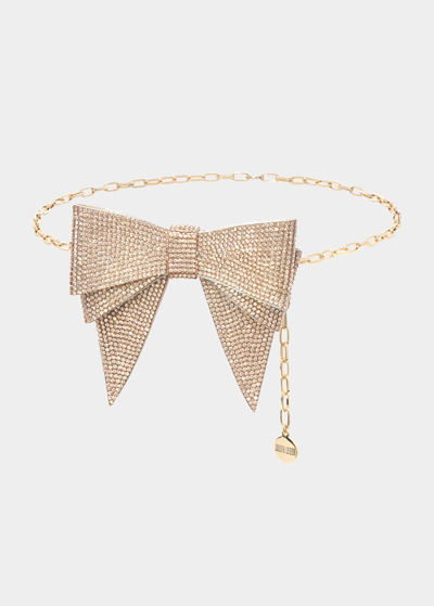 Shop Judith Leiber Crystal Bow Chain Belt In Champagne Prosecc
