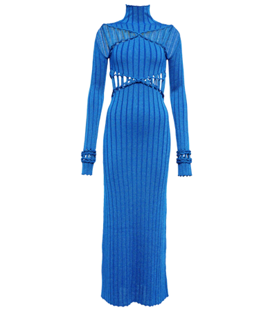 Shop Dion Lee X Braid Ribbed-knit Midi Dress In Blueprint