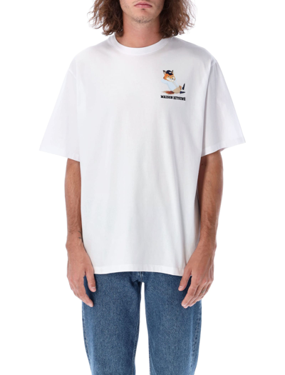 Shop Maison Kitsuné Dressed Fox Print And Logo Embroidery T-shirt In White