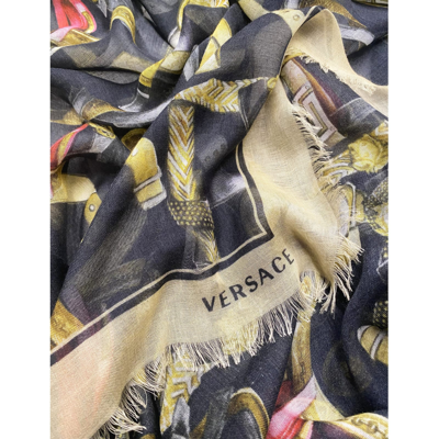 Shop Versace Printed Square Scarf In Black