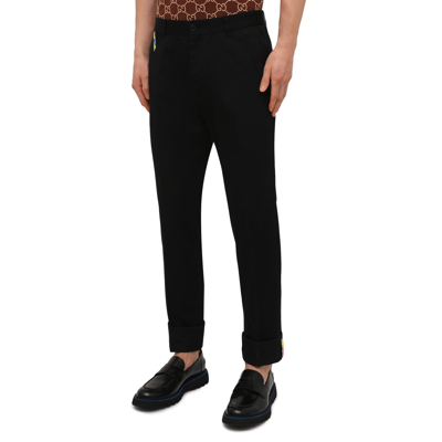 Shop Versace Cotton Gabardine Trousers In Black