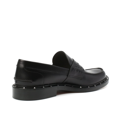 Shop Valentino Leather Penny Loafers In Black