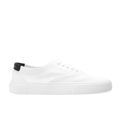 Shop Saint Laurent Logo Canvas Sneakers In White