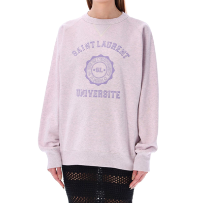 Shop Saint Laurent Cotton Logo Sweatshirt In Pink