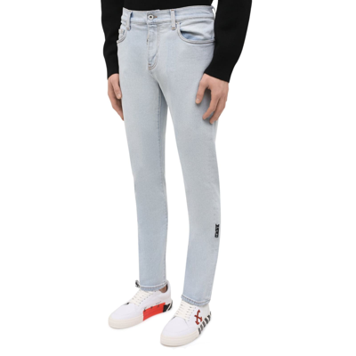 Shop Off-white Off White Diag-print Detail Jeans In Blue